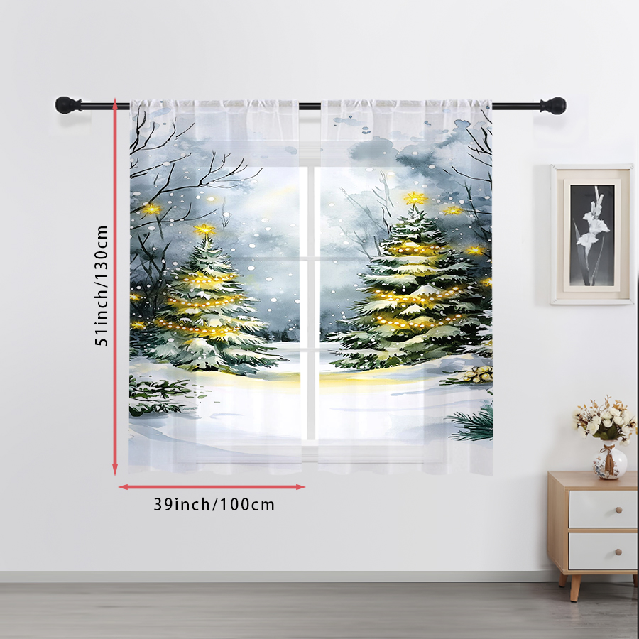 2PCS Sheer Curtains Watercolor - Home Decor Lighting Tree ulasan dan harga